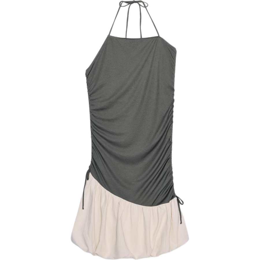 ZARA Slip Dresses Women's Gray/Beige Halter Moderate