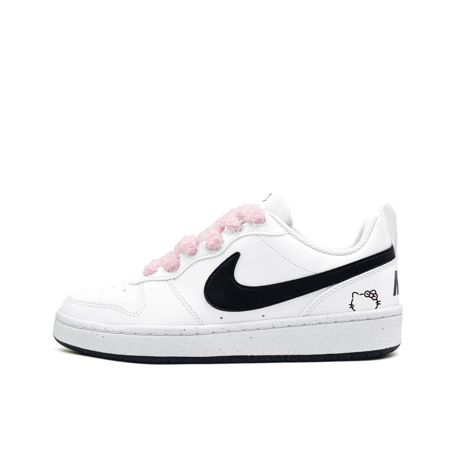 Nike Nike Court Borough Kitten Synthetic Leather Low top Kids' Skateboarding Shoes Black White Teenagers