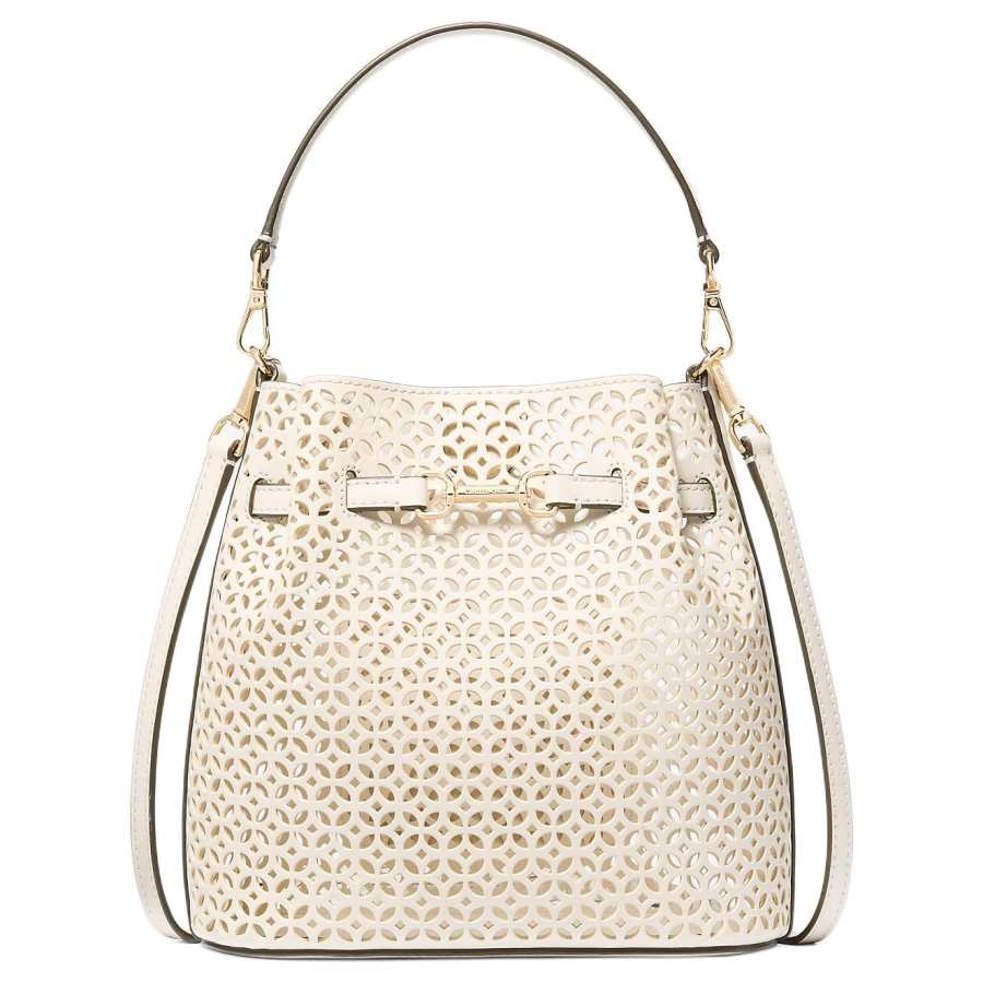 MICHAEL KORS Carson Polyurethane PU Bucket Bag Handbag Small Women's White