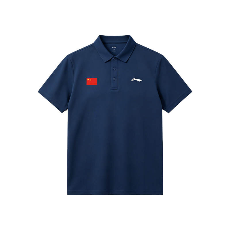 Li-Ning Li Ning Polo Shirts Unisex Navy Blue Label Attached Version Hot Melt Adhesive National Flag Label Requires Heat Transfer Printing Polo Collar Thin Straight Fit