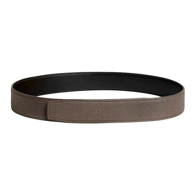 HERMES HERMES Calfskin Leather Belts Men's Black/Tin Gray Width 3.8CM