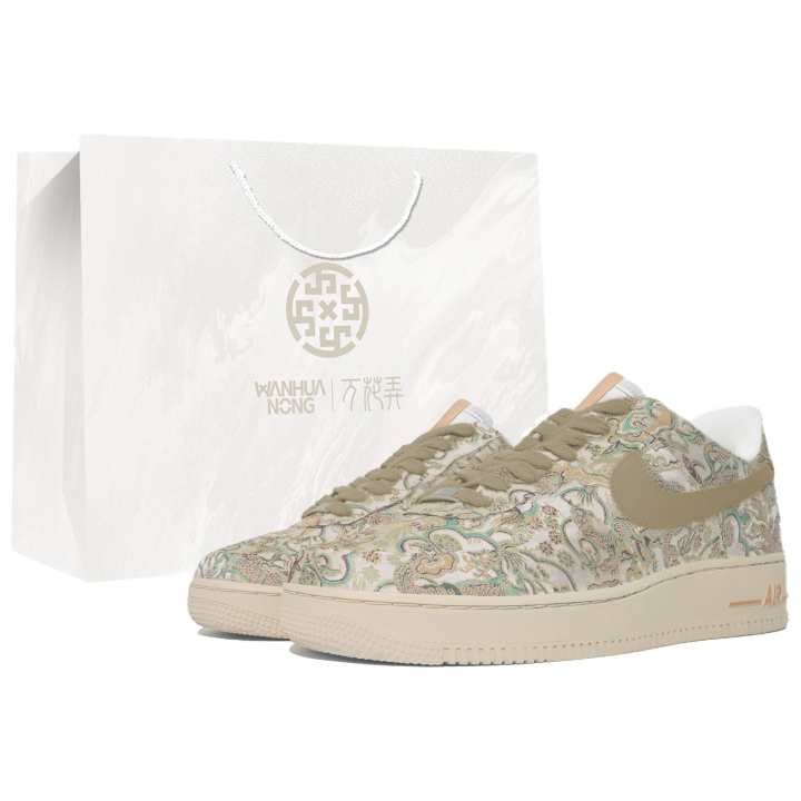Nike Nike Air Force 1 07 Wan Hua Nong, Air Force 1, Golden Dragon Xian Rui, Box Low top Skateboard Shoes Unisex White Gold