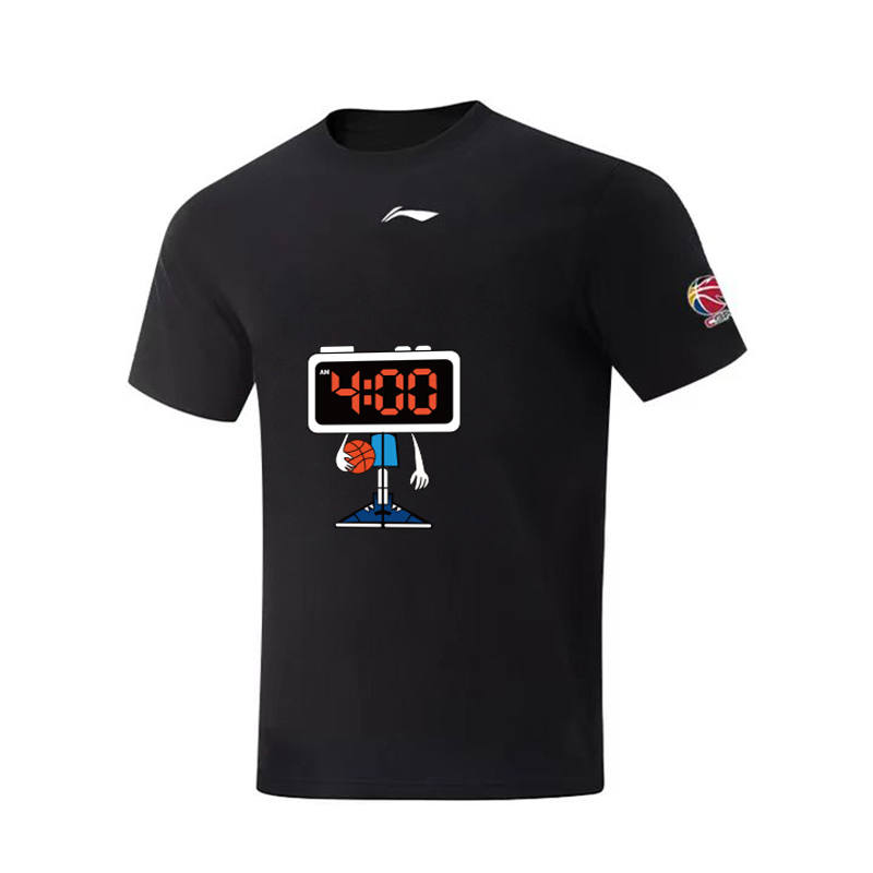 Li-Ning Li Ning T Shirts Unisex Black Crew Neck Moderate Straight Fit