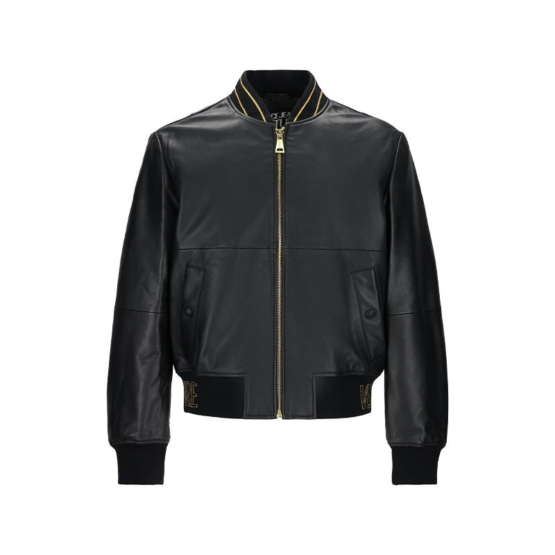 VERSACE JEANS COUTURE Leather Jacket Men's Black