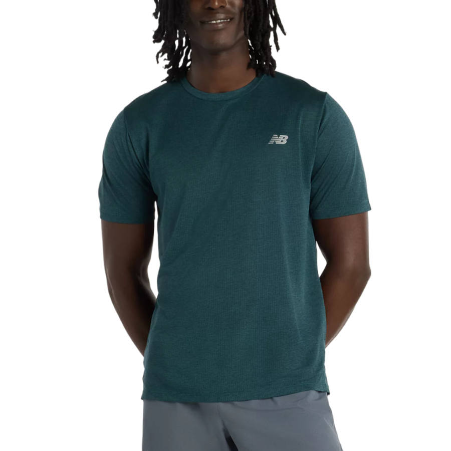 New Balance New Balance NBRC T Shirts Men's Medusa Green & Heather Multicolor & Stone Gray Crew Neck Moderate