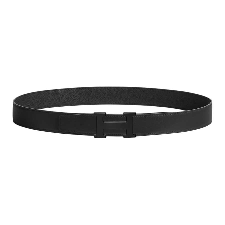 HERMES Togo Calfskin Leather Belts Men's Black Width 3.2cm