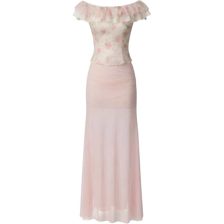 CHARM GLOW Two Piece Skirt Sets Women's Off The Shoulder Thin Long Skirt