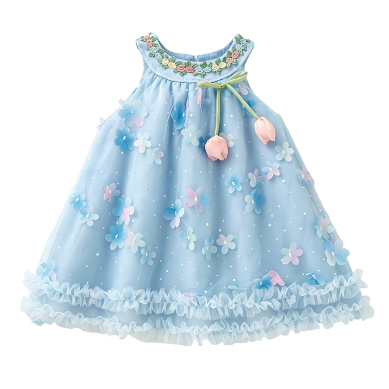 YALU Baby Dresses Crew Neck Thin Midi Skirt Stretch