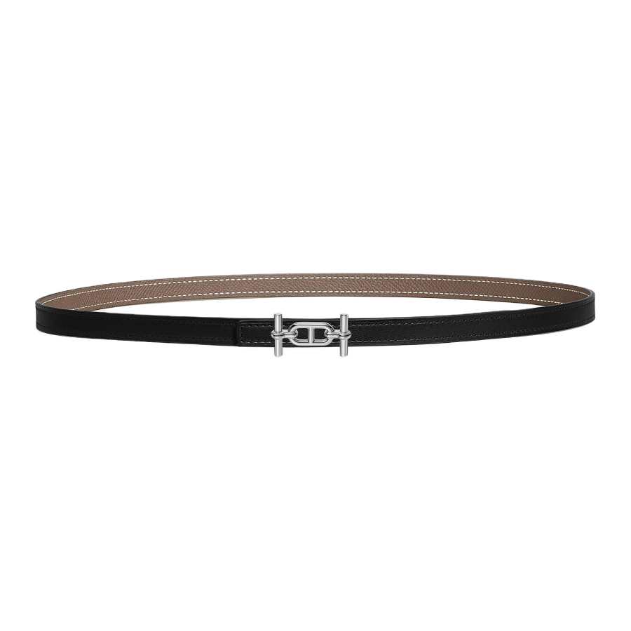 HERMES Ancre Calfskin Leather Belts Women's Silver 1.3cm