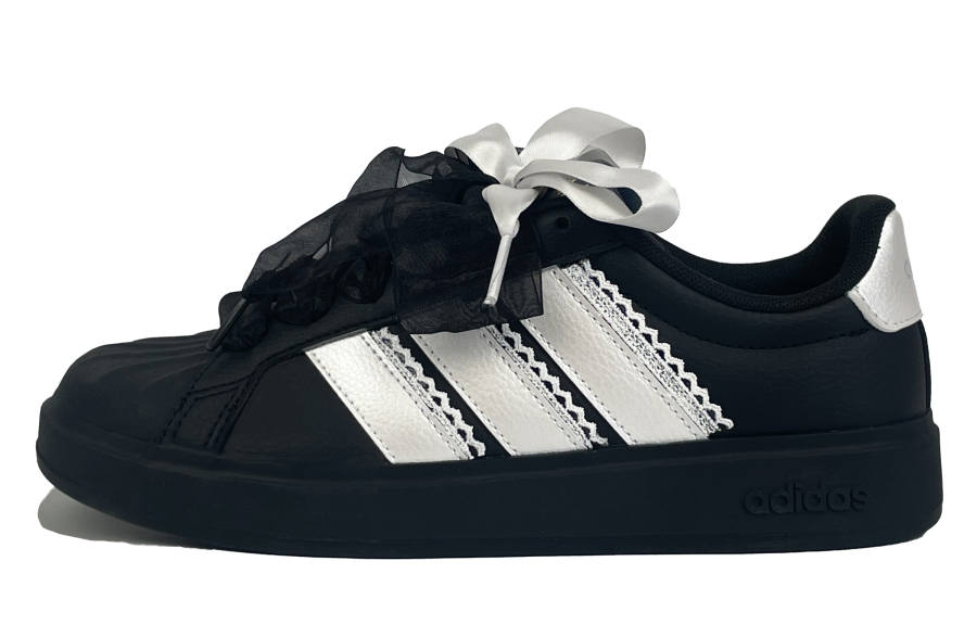 Adidas Adidas Street Talk Black White Abrasion Resistant Height Increasing Low top Kids' Skateboarding Shoes Silver Black