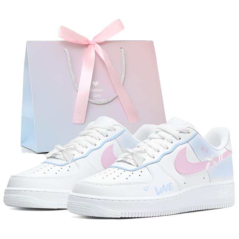 Nike Nike Air Force 1 Sweet Star Falling Blue Shopping Bag Low top Skateboard Shoes Women's Blue Pink
