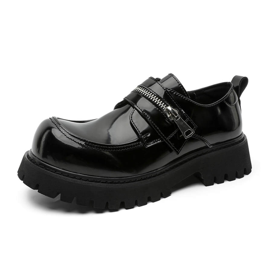Lanza Trendy Fashion Niche Individual Premium Aesthetic, Platform Height Increasing Shiny Chunky Derby Shoes