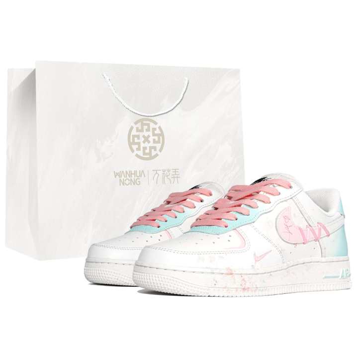 Nike Nike Air Force 1 Slip Resistant Abrasion Resistant Low top Skateboard Shoes Women's Pink White Green