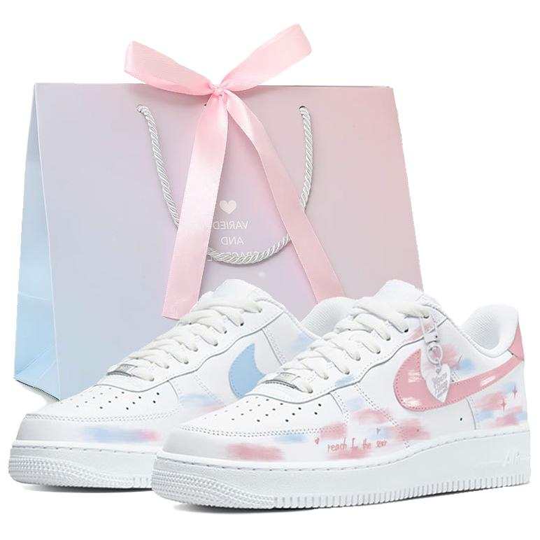 Nike Nike Air Force 1 Pink Mist Sky, Shopping Bag, Mismatched Color Low top Skateboard Shoes Women's Blue Pink