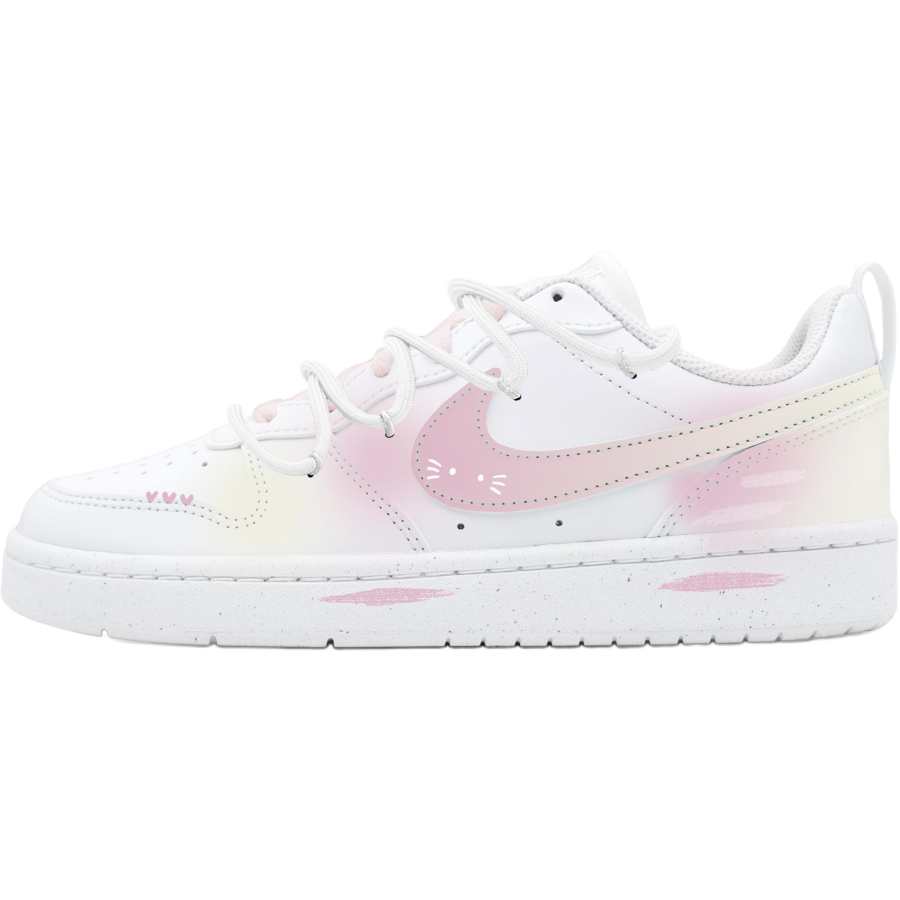 Nike Nike Court Borough Sakurayu Leather Low top Kids' Skateboarding Shoes White Pink Yellow Teenagers