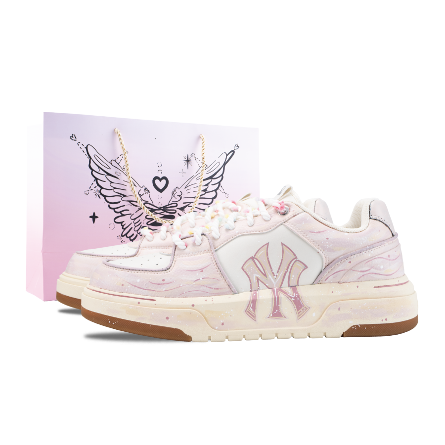 MLB Chunky Liner Cherry Blossom Pink Wave Slip Resistant Abrasion Resistant Low top Skateboard Shoes Unisex Pink White