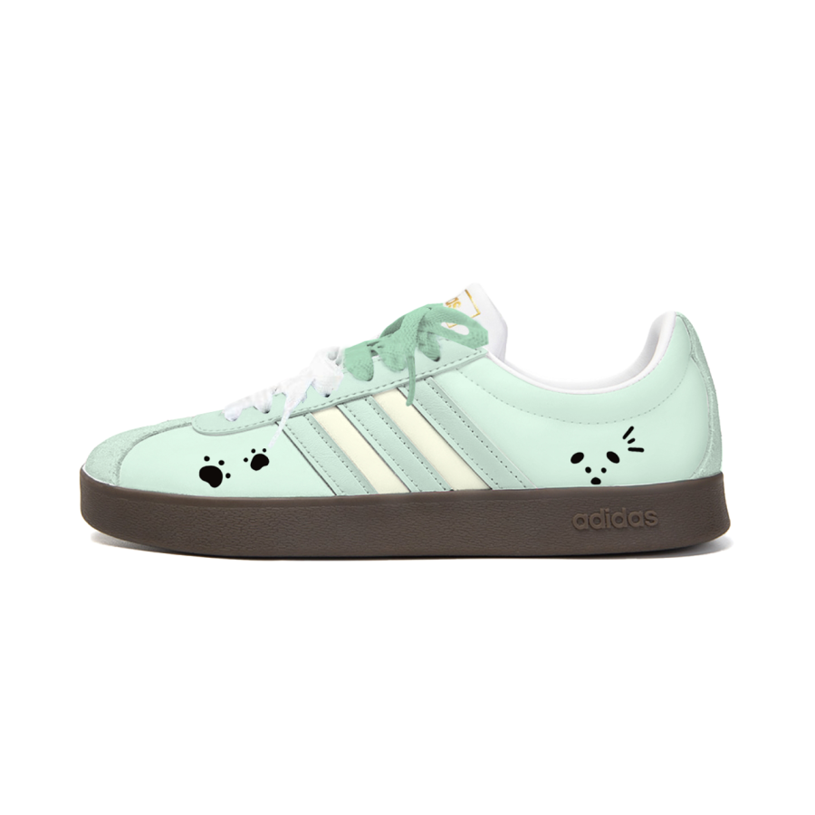 Adidas Adidas Vl Court Classic Treading Flowers, Mint Bear Synthetic Leather Cushioning Abrasion Resistant Low top