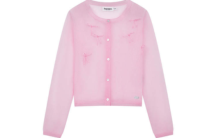 Teenie Weenie Knitwear Women's Pink Crew Neck Moderate Cardigan