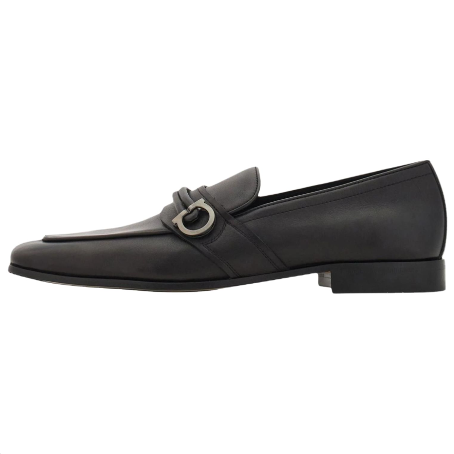 FERRAGAMO Gancini Casual Leather Shoes Men's Black