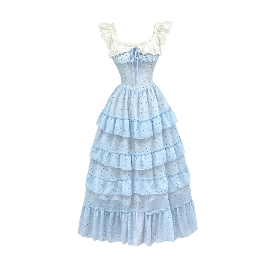 TUSHIFEI Slip Dresses Women's Blue Camisole Moderate Long Skirt