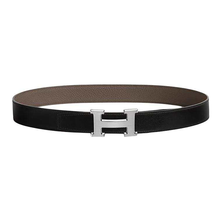 HERMES H Belt Buckle Calfskin Leather Belts Men's Width 3.2cm