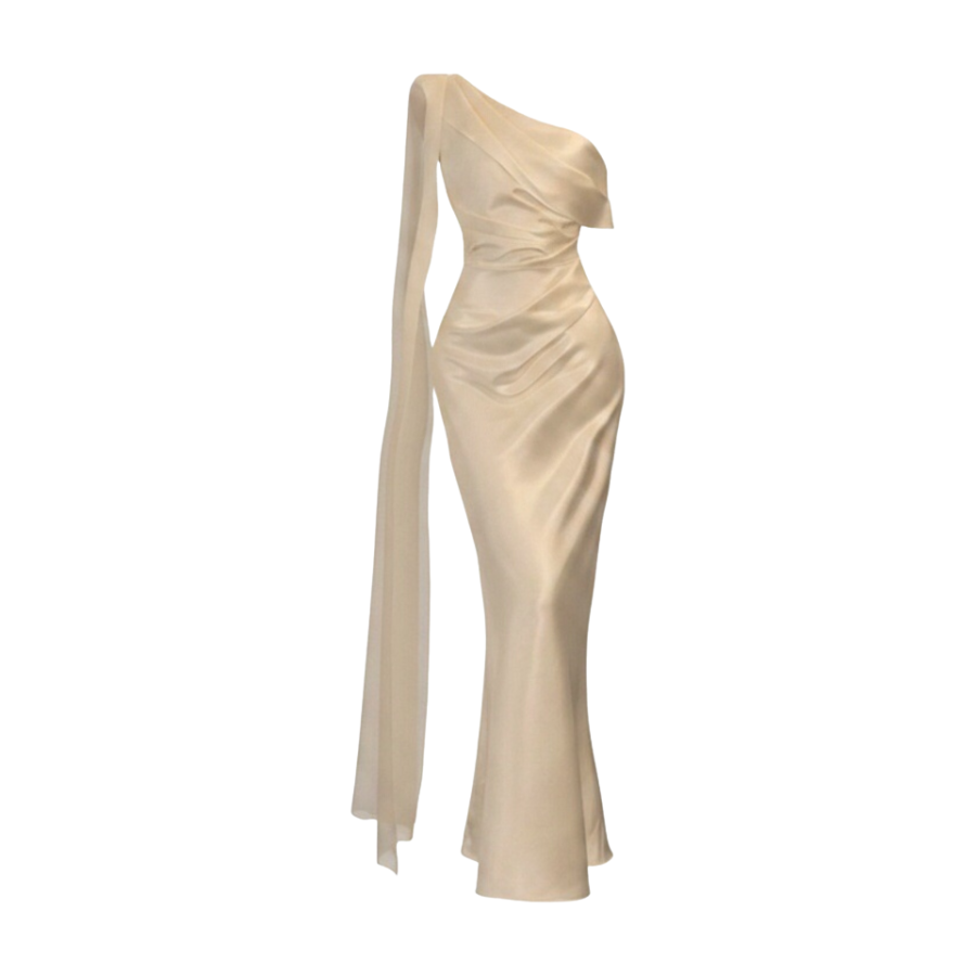 MTHE Sleeveless Dresses Women's White Asymmetrical Shoulder Moderate Long Skirt