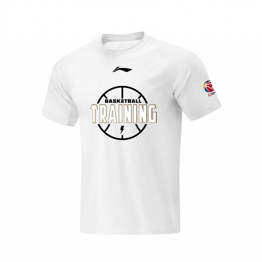 Li-Ning Li Ning T Shirts Unisex White Crew Neck Moderate Straight Fit