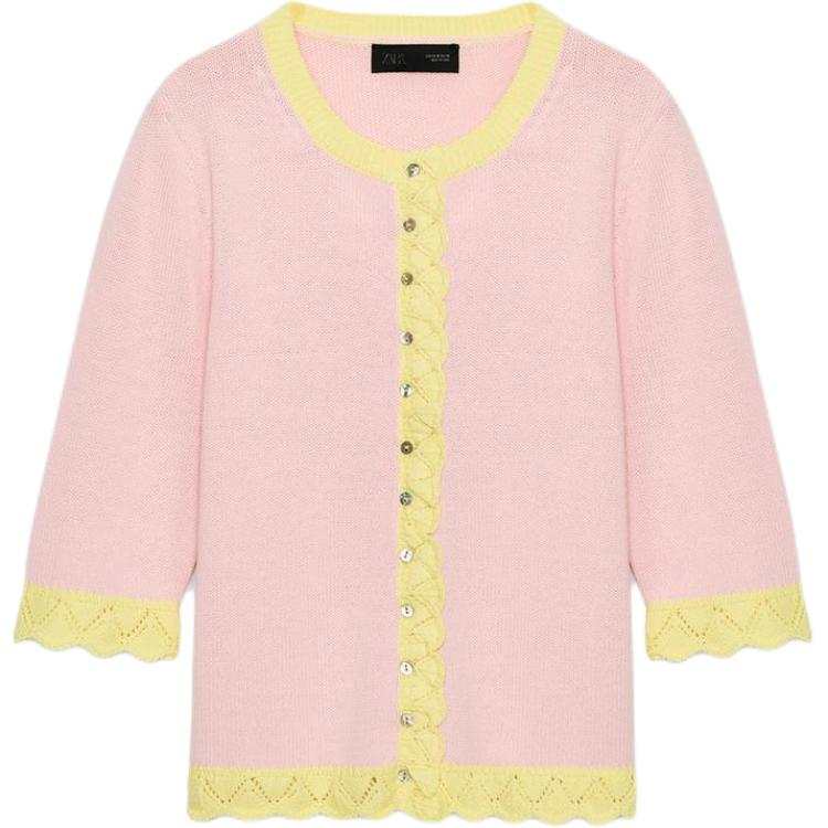 ZARA Knitwear Women's Pink Moderate Cardigan