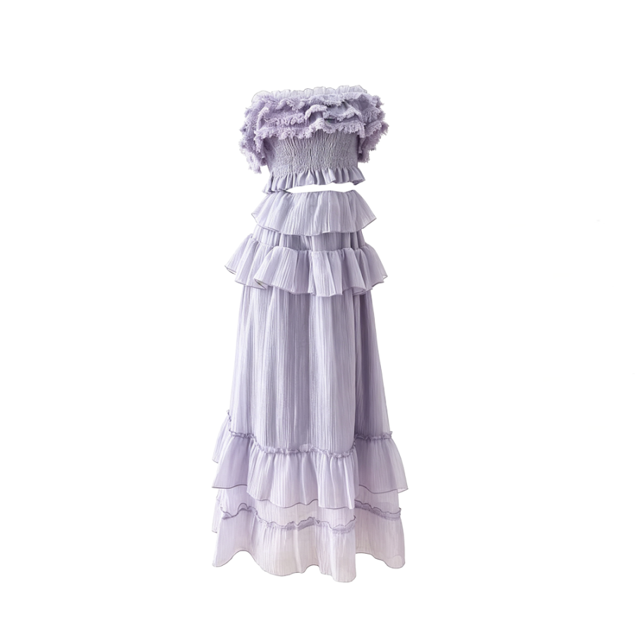CPAURA Two Piece Skirt Sets Women's Off The Shoulder Moderate Long Skirt