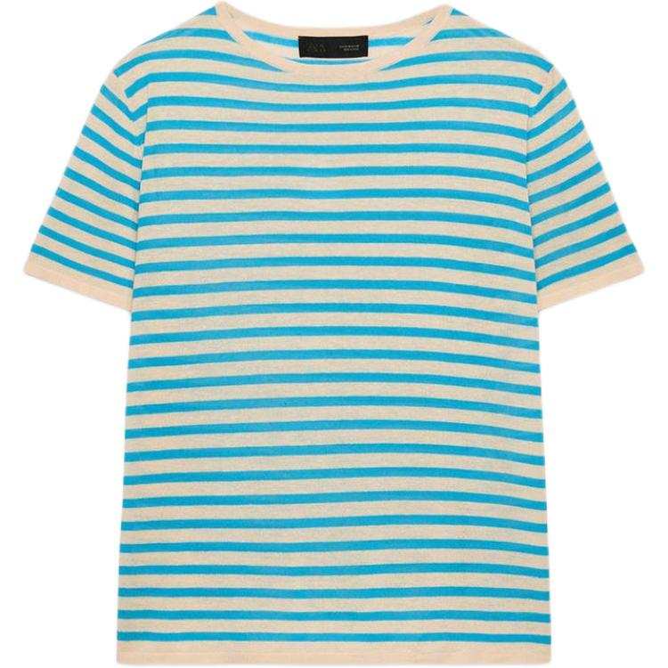 ZARA Knitwear Women's Blue Crew Neck Moderate