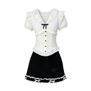 DUSHE Two Piece Skirt Sets Women's V Neck Thin Short Skirt