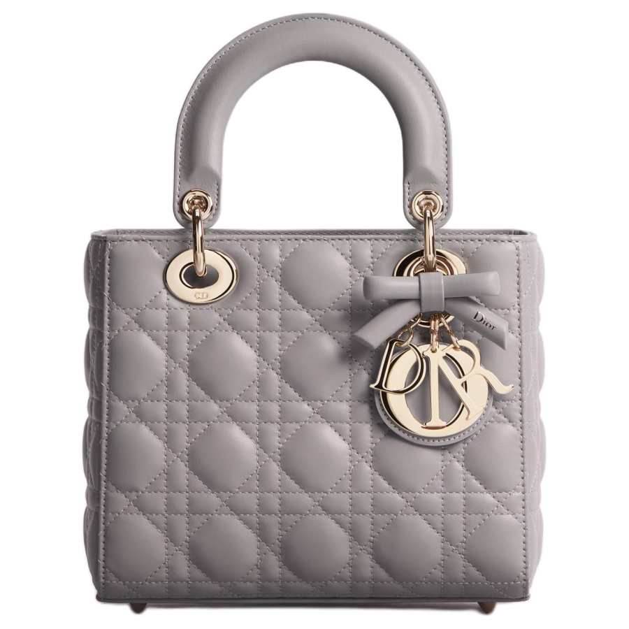 DIOR Lady Dior Sheepskin Handbag Small Women's Gray