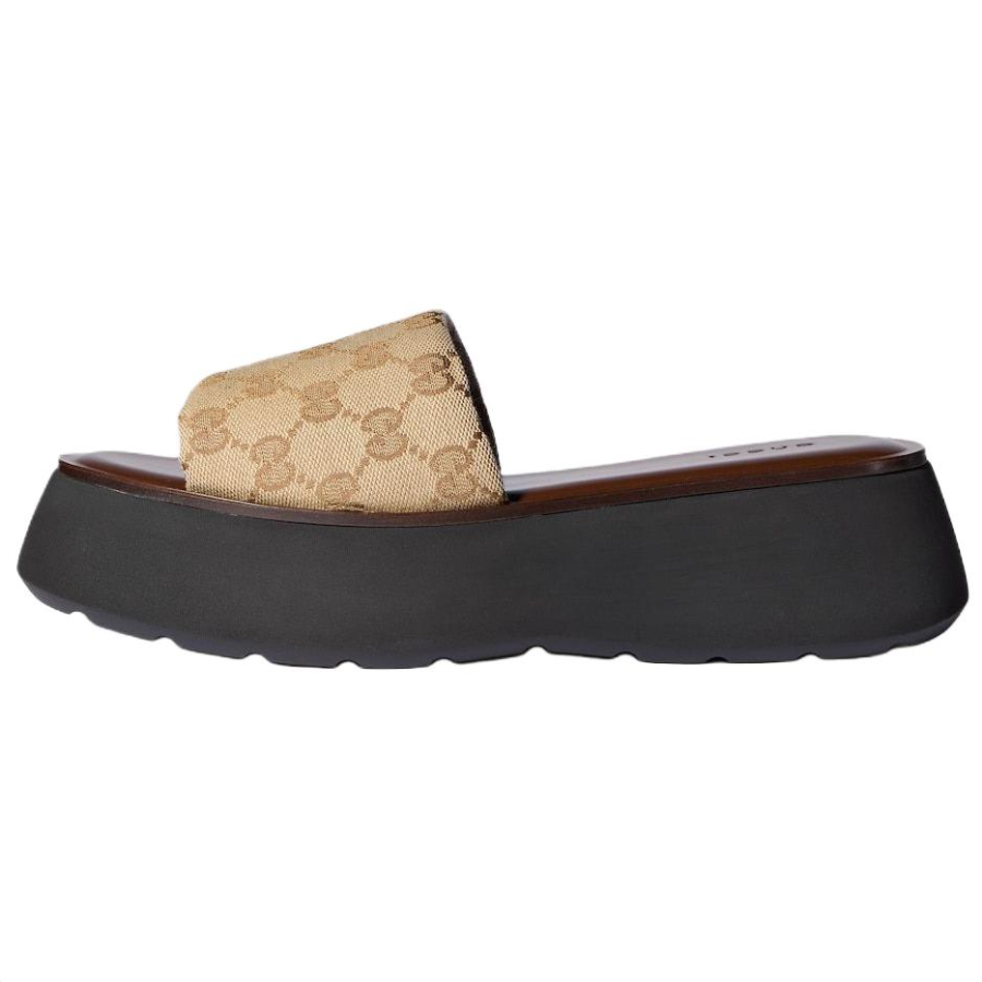 GUCCI Slide Slippers Women's Sand & Dark Brown