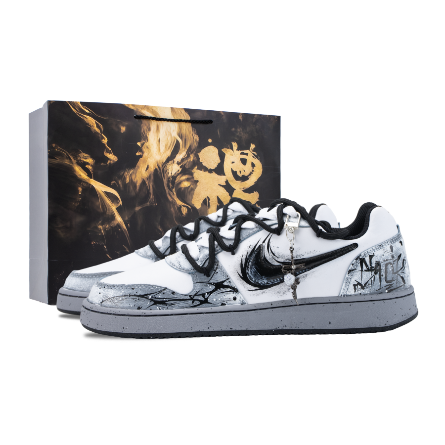 Nike Nike EBERNON Ink Dyed Lonely Branch Slip Resistant Lightweight Low top Skateboard Shoes Men's Black White