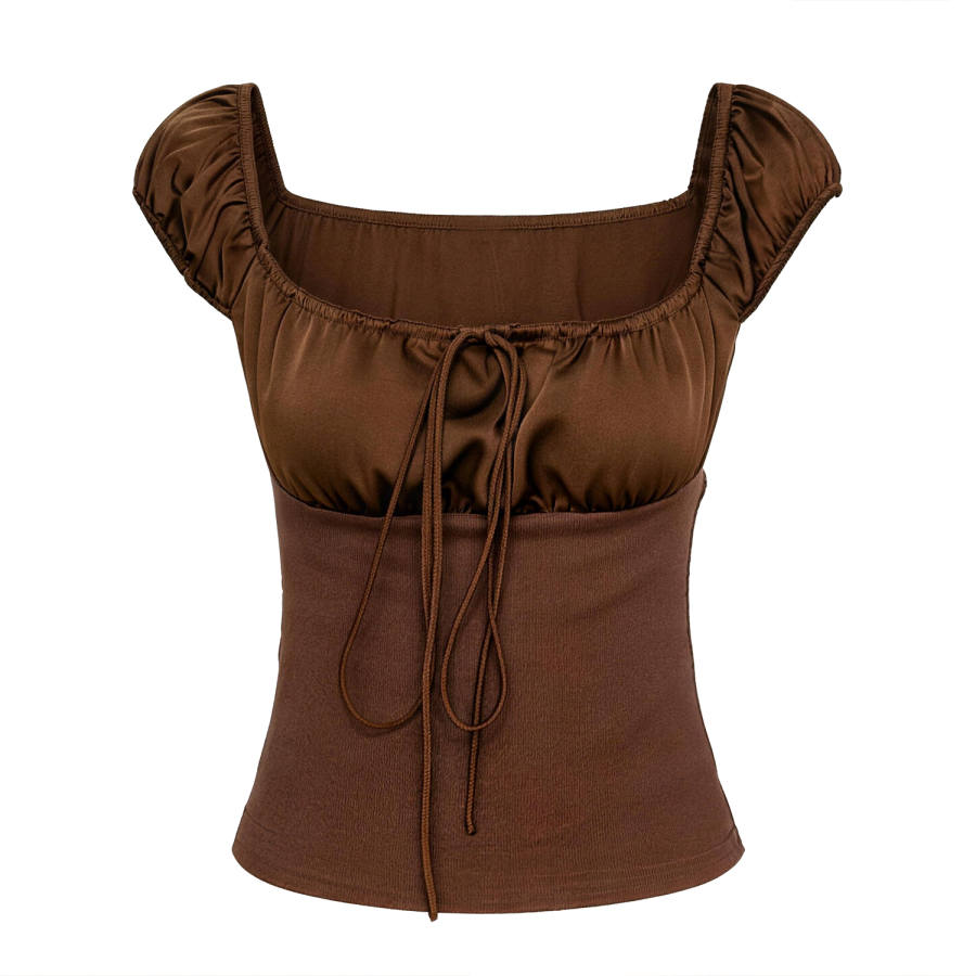 Aaisup T Shirts Women's Coffee Square Collar