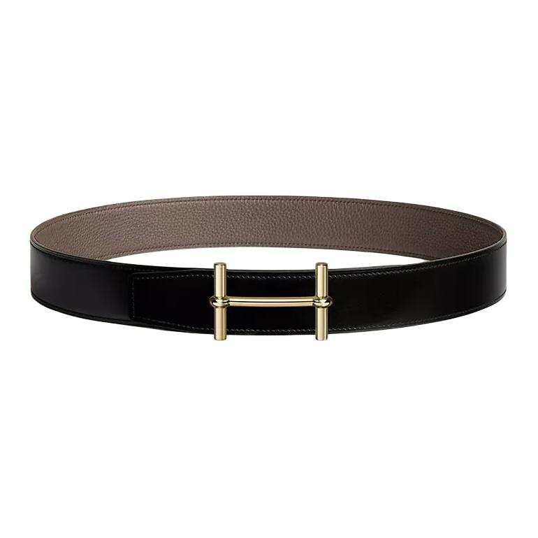 HERMES H D'Ancre Metal Leather Calfskin Leather Belts Men's Width 3.8cm