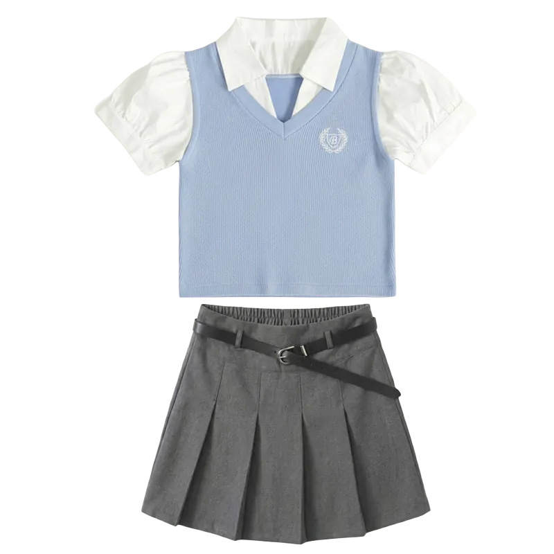 YALU Kids' YALU Girls Preppy Style Pleated Skirt Set