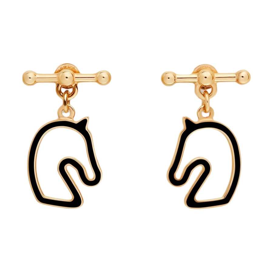 HERMES Metal Earrings Women's Gold/Black