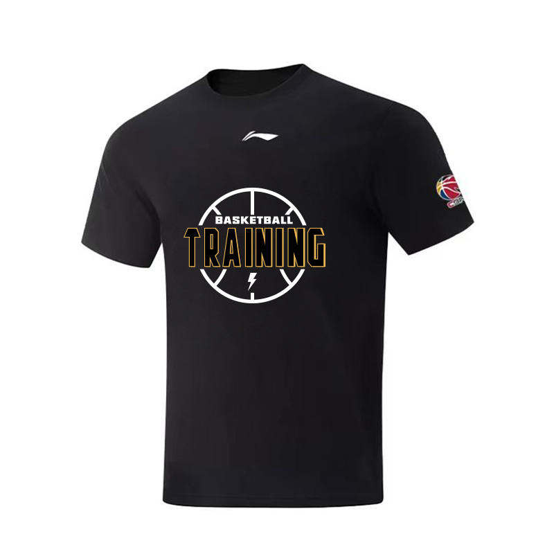 Li-Ning Li Ning T Shirts Unisex Black Crew Neck Moderate Straight Fit
