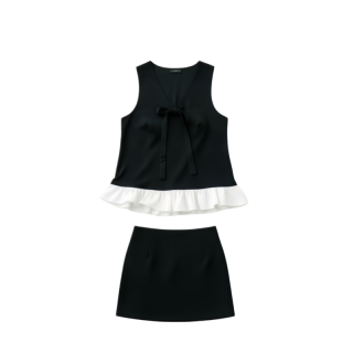 DUSHE Two Piece Skirt Sets Women's V Neck Thin Short Skirt