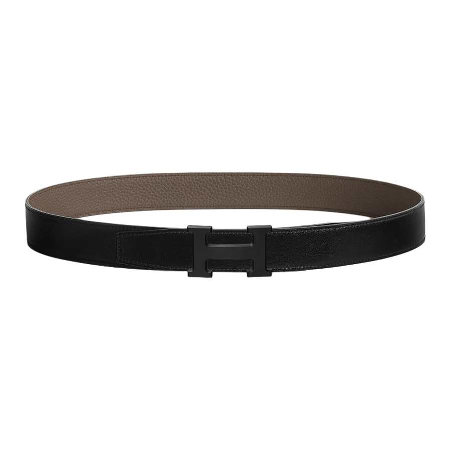 HERMES Metal Calfskin Leather Belts Men's Width 3.2cm