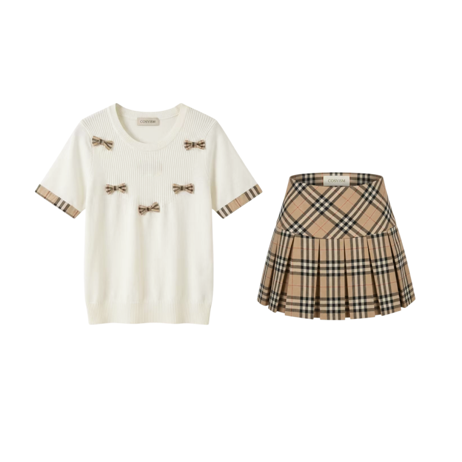 Cosyism Two Piece Skirt Sets Women's Crew Neck Moderate Short