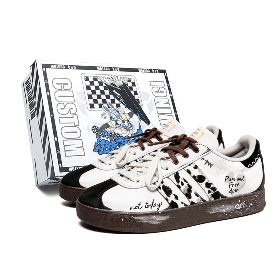 Adidas Adidas Vl Court Classic Ink Leopard Heart Shaped Box Low top Skateboard Shoes Unisex Black White