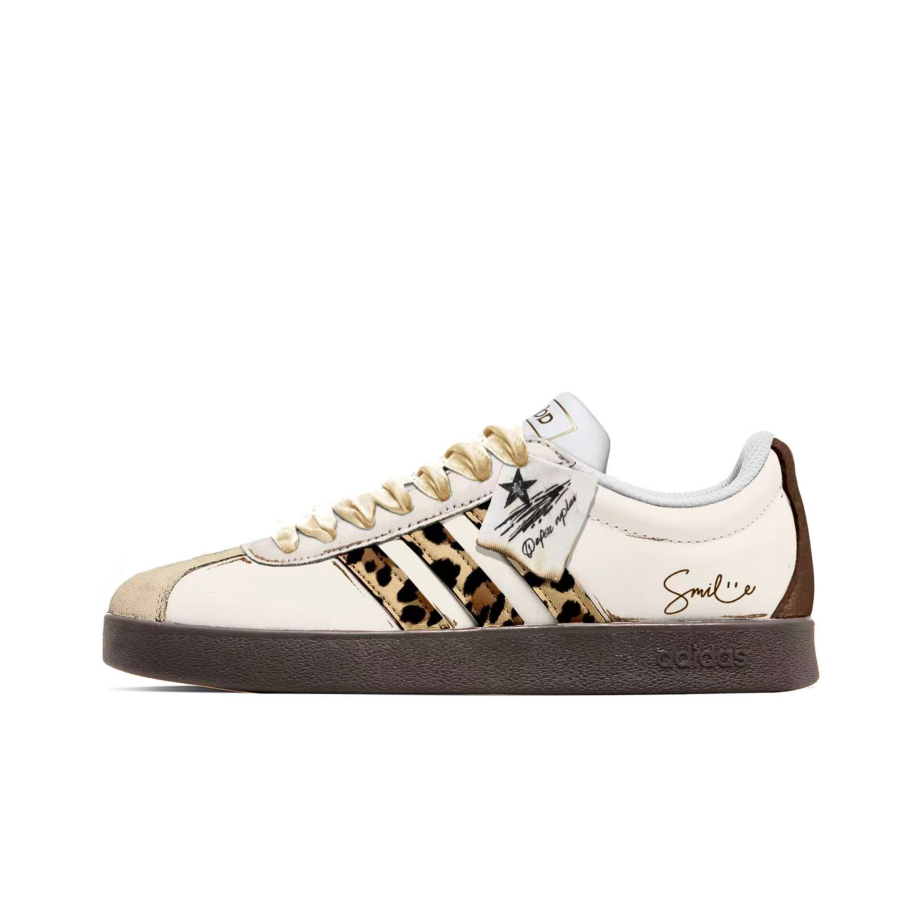 Adidas Adidas Vl Court Classic Leopard Heartbeat Low top Skateboard Shoes Unisex Gold