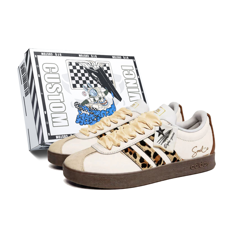 Adidas Adidas Vl Court Classic Leopard Heartbeat Box Low top Skateboard Shoes Unisex Gold