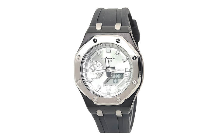 CASIO CASIO Custom Collection Electronic Movement Fluoroelastomer Strap Watch Men's Watches Silver Dial