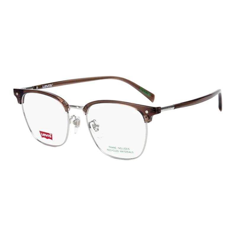 Levis Plate And Metal Browline Prescription Glasses Unisex Transparent Tea Brown