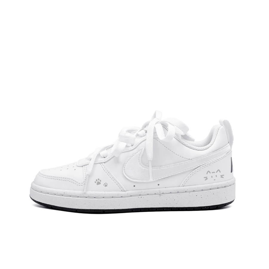 Nike Nike Court Borough Gray And White Kitten Synthetic Leather Low top Kids' Skateboarding Shoes Black White Teenagers