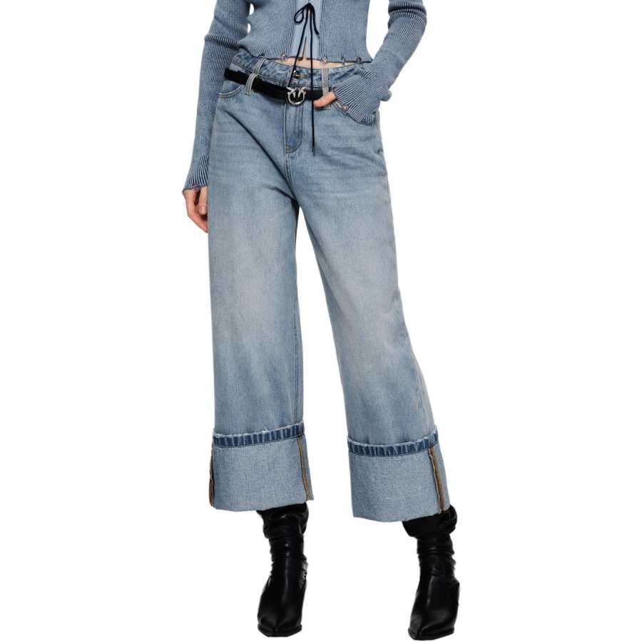 PINKO Jeans Women's Light Blue Moderate Wide Leg Pants