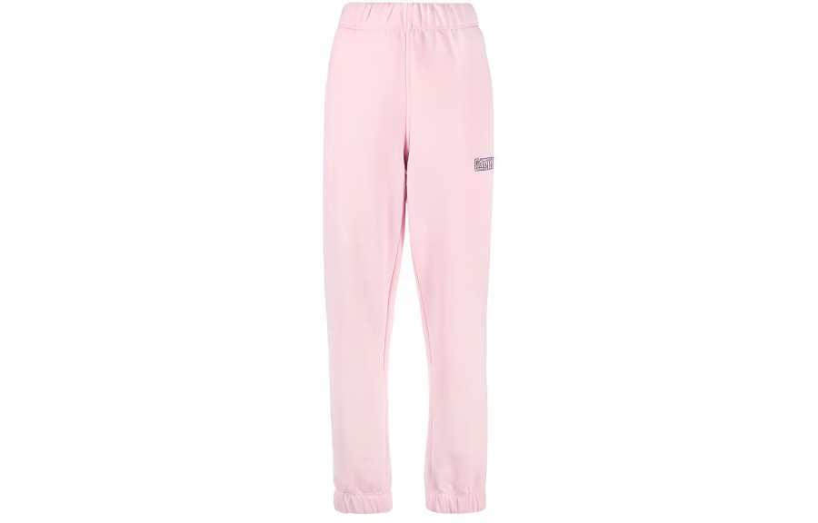 GANNI Knitted Sweatpants Women's Pink Moderate Straight Fit Pants